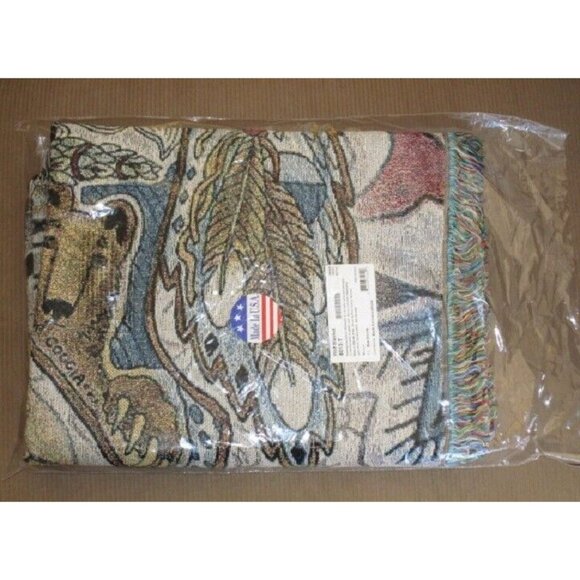 New Arctic Wolf Northwest Woven Afghan Throw Blanket Wolves Native American NIP - Picture 2 of 2